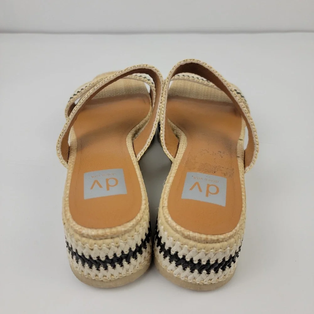 DV Dolce Vita Pawney Women 8 Platform Sandals Woven Black White Chevron Slide